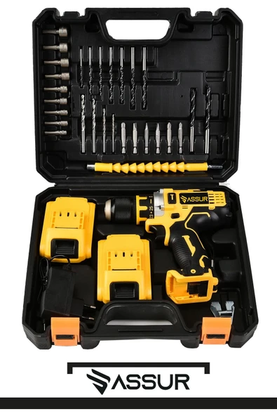 Assur 12V Çift Akü Şarjlı Matkap Metal Şanzıman Bakır Sargılı Akülü Vidalama - Resim 2