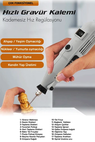 Assur 6 Kademeli 600W Gravür Hobi Taşlama Seti Çantalı 211 Parça - 4