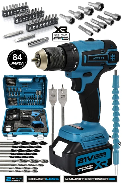 Assur 21V Akülü Vidalama Kömürsüz Motor Şarjlı Matkap - 1