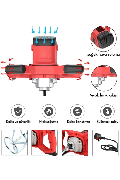 Assur Profesyonel 1800W Devir Ayarlı Elektrikli Alçı Boya Ve Harç Karıştırıcı Mikser - 2