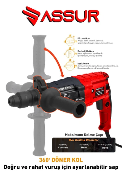 Assur Profesyonel Metal Şanzıman Kırıcı Delici Hilti Darbeli Matkap 2-28mm - Resim 3