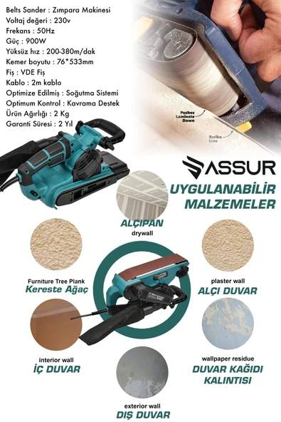 Assur 230V Elektrikli Vakumlu Tozsuz Cila Özellikli Tank Zımpara Makinesi - 3