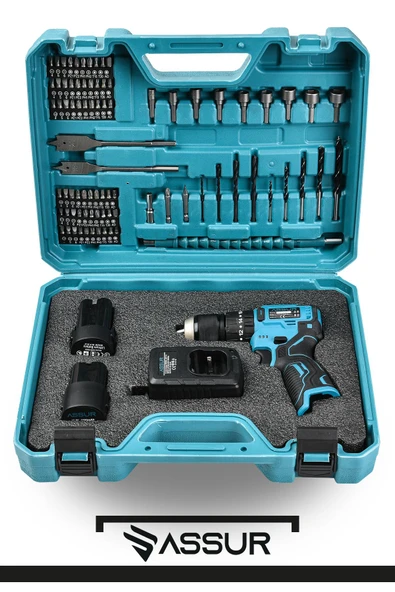 Assur 12V 13mm Çelik Mandrenli Şarjlı Matkap Akülü Vidalama 84 Parça - 3