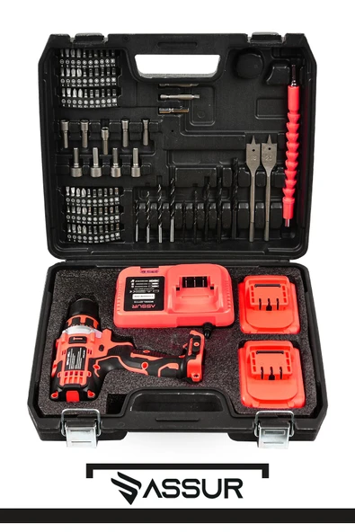 Assur 12V Çift Akülü Vidalama Metal Şanzıman Bakır Sargılı Şarjlı Matkap - Resim 2