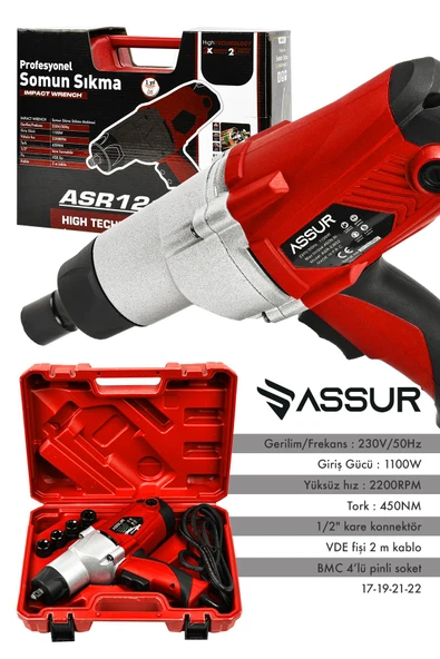 Assur Elektrikli 1100W 450Nm Somun Sıkma Sökme Makinesi - 3