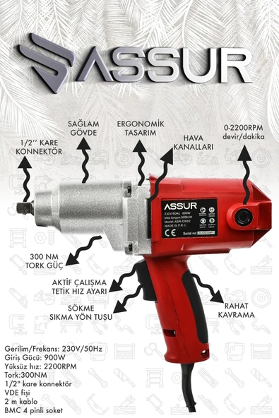 Assur Elektrikli 900W 300Nm Somun Sıkma Sökme Makinesi - 2