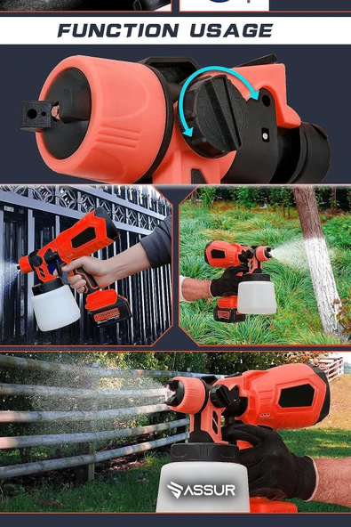 Assur Profesyonel 21V Çift Akülü 300 Mm Vernik Sprey Boya Püskürtme Makinesi - 3