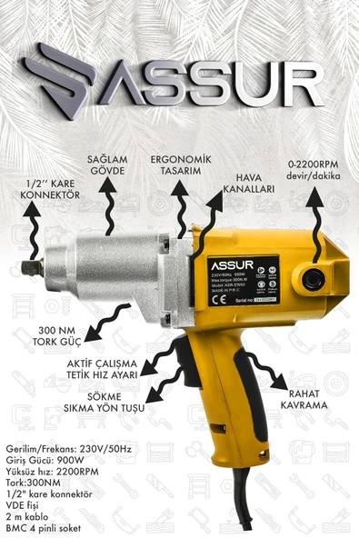 Assur Elektrikli 900W 300Nm Somun Sıkma Sökme Makinesi - 2