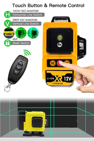 Assur Plus 360° 12 Köşe Otomatik Hizalamalı Yeşil Çizgili Su Terazili Lazer Metre Hizalama - 3