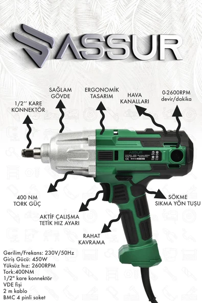 Assur Elektrikli Somun Sıkma Sökme Makinesi 450W - 2