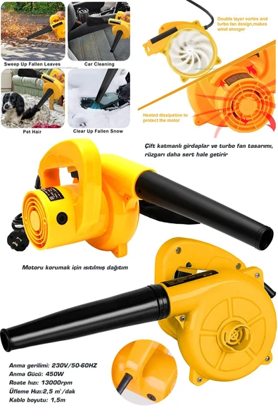 Assur 450W Elektrikli Hava Üfleme Emme Körüğü Kompresör - 2