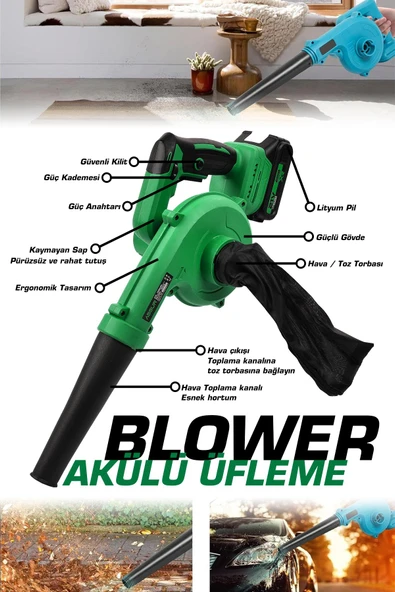 Assur Profesyonel 21v Çift Akülü Kompresör Şarjlı Hava Üfleme Makinesi - 2