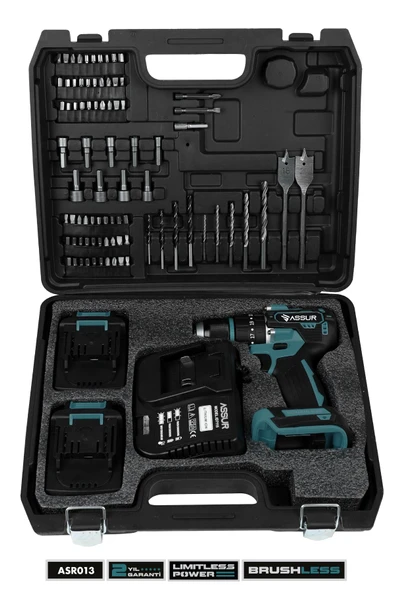 Assur 21V Çift Akü Kömürsüz Motor Çelik Mandren Darbeli Akülü Vidalama Şarjlı Matkap - Resim 2