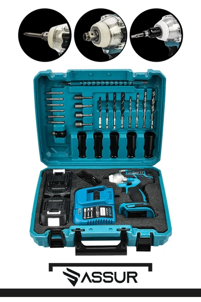 ASSUR 21v Çift Akülü Kömürsüz Darbeli Vidalama Somun Sıkma Sökme Matkap - Resim 2