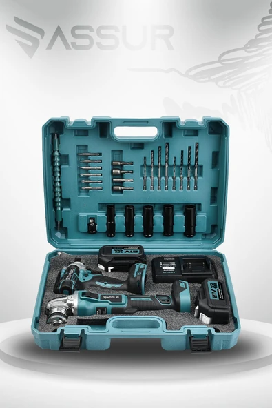 Assur Profesyonel 21V Çift Akülü Kömürsüz Darbeli 450 Nm Somun Sıkma Sökme + 125 Mm Taşlama 2'li Set - 2