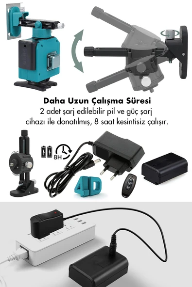 Assur Profesyonel 360° 12 Köşe Otomatik Hizalamalı Yeşil Çizgili Su Terazili Lazer Metre Hizalama - 2