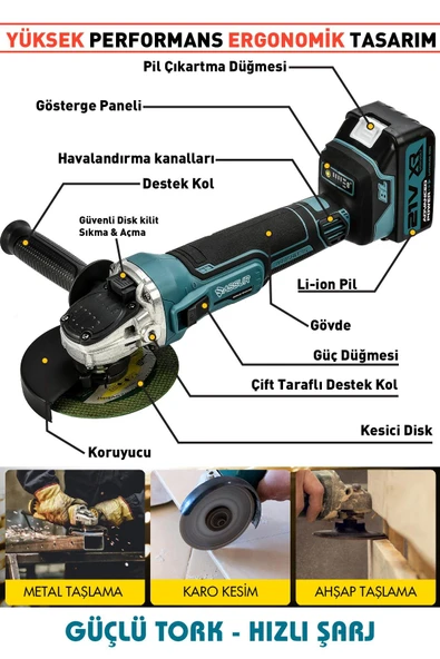 Assur 21V Çift Akülü Kömürsüz Şarjlı 125mm Avuç Taşlama - 2