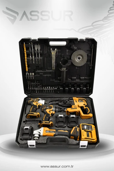 Assur Profesyonel 21V Akülü Somun Sıkma & Taşlama & Kırıcı Delici Hilti & Matkap 4'lü Set - 3