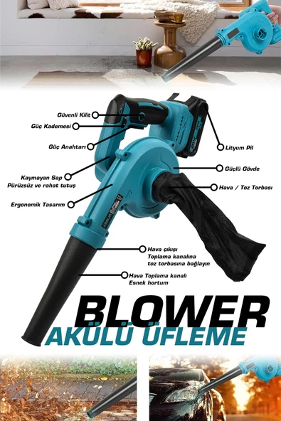 Assur Profesyonel 21v Çift Akülü Kompresör Şarjlı Hava Üfleme Makinesi - 2