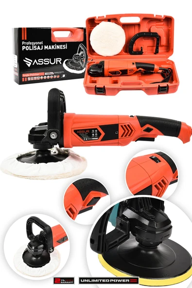 Assur 1200W Polisaj Makinesi Devir Ayarlı 6 Kademeli 180mm Pasta Cila