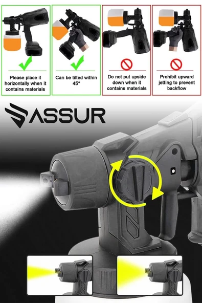 Assur Yüksek Basınçlı Çift Akülü Sprey Boya Püskürtme Tabancası Siyah - 3