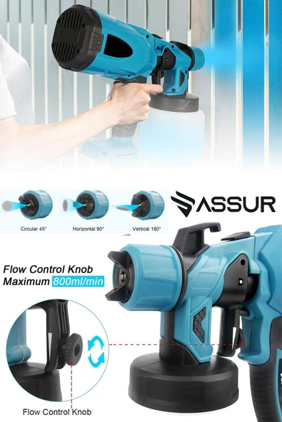 Assur Profesyonel 21V Çift Akülü 300 Mm Vernik Sprey Boya Püskürtme Makinesi - 4