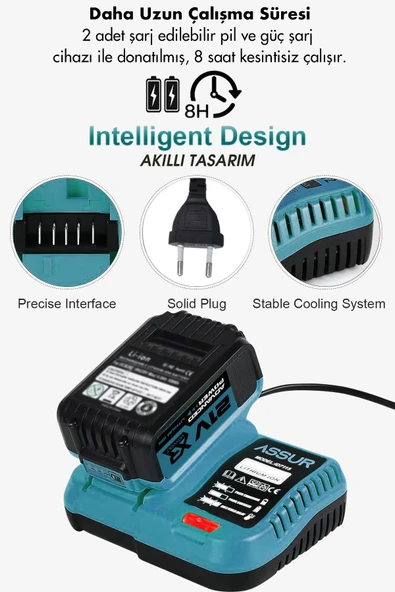 Assur 21V Çift Akülü Kömürsüz Şarjlı 125mm Avuç Taşlama - 3