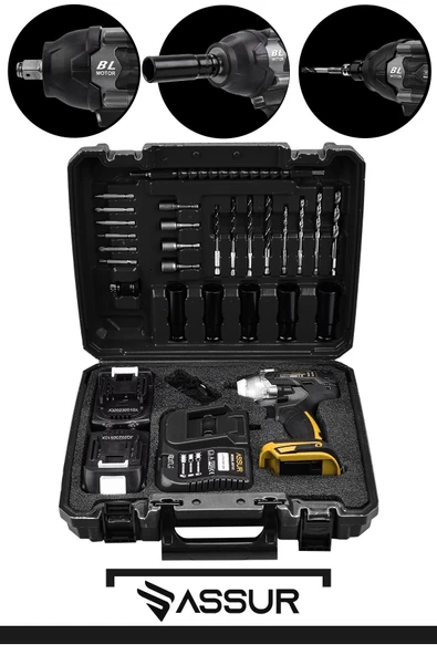 Assur 21V 2.0Ah Akülü Vidalama Darbeli Kömürsüz Motor 800Nm 10 Pilli Bijon Somun Sökme Sıkma - 3