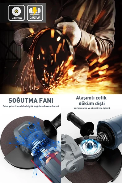 Assur 2200W Metal Şanzıman 230mm Büyük Spiral Taşlama Çantalı - 2