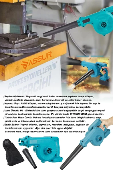 Assur Profesyonel 21v Çift Akülü Kompresör Şarjlı Hava Üfleme Makinesi - 3