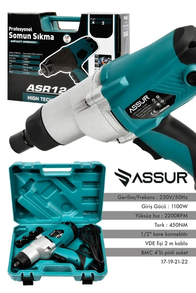 Assur Elektrikli 1100W 450Nm Somun Sıkma Sökme Makinesi - Resim 3