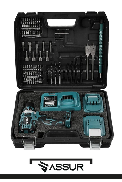 Assur 12V Çift Akülü Metal Şanzıman Bakır Sargılı Şarjlı Matkap - Resim 2