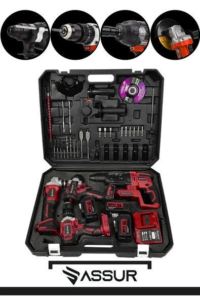 Assur Profesyonel 21V Akülü Vidalama Kırıcı Delici Hilti Somun Sökme Sıkma Taşlama 4'lü Set - 2