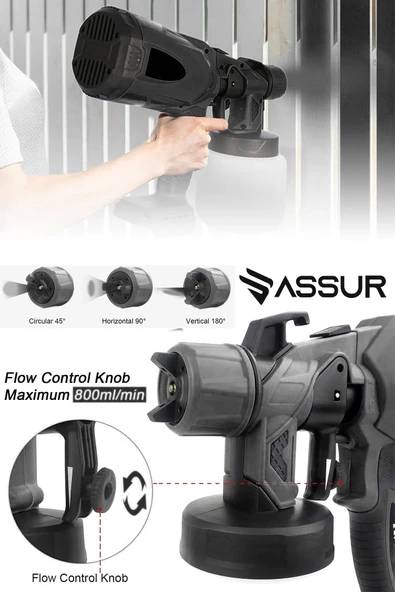 Assur Yüksek Basınçlı Çift Akülü Sprey Boya Püskürtme Tabancası Siyah - 4