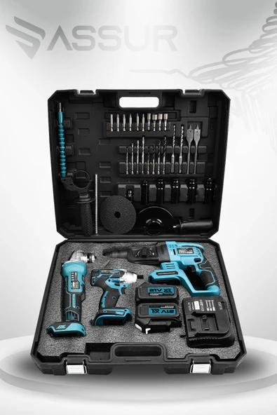 Assur Profesyonel 21V Çift Akü Kırıcı Delici Hilti 2-26mm + Somun Sıkma Sökme + Taşlama 3'lü Set - 3