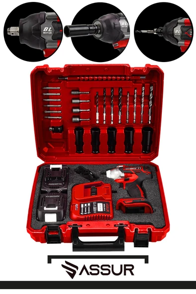 Assur 21V 2.0Ah Akülü Vidalama Darbeli Kömürsüz Motor 800Nm 10 Pilli Bijon Somun Sökme Sıkma - 3