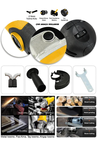 Assur 1200W Avuç Taşlama Makinesi 125mm 6 Kademeli Uzun Kuyruk - Resim 3