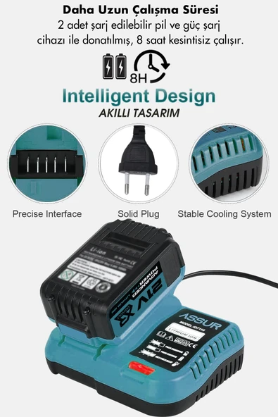 Assur Profesyonel 21V Çift Akülü Kömürsüz Darbeli 450 Nm Somun Sıkma Sökme + 125 Mm Taşlama 2'li Set - 3