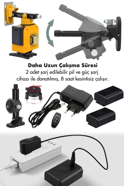 Assur Profesyonel 360° Lazer Hizalama 16 Köşe Otomatik Hizalama Yeşil Çizgili Lazer Metre Hizalama - 3