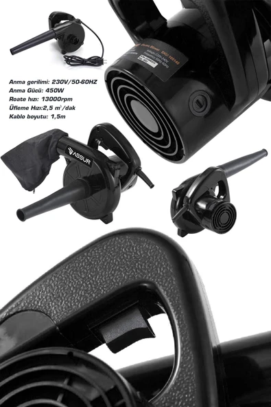 Assur 450 W 6 Kademe Devir Ayarlı Elektrikli Hava Üfleme Emme Körüğü - 2