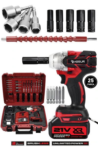 Assur 21V Çift Akü Kömürsüz Darbeli Matkap Somun Sökme Sıkma