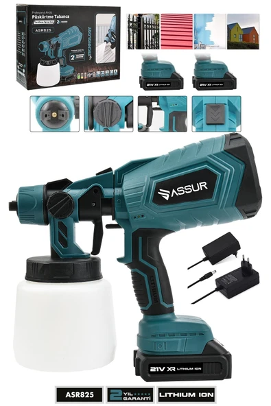 Assur Profesyonel 21V Çift Akülü 300 Mm Vernik Sprey Boya Püskürtme Makinesi