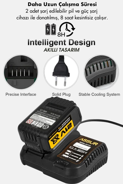 Assur 21V Çift Akülü Şarjlı Matkap 800Nm Torklu Somun Sıkma Sökme - 3