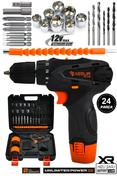 Assur Plus 12V Çift Akülü Vidalama Şarjlı Matkap