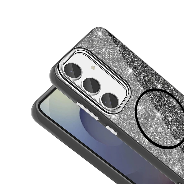 Galaxy S24 FE Kılıf M-safe Şarj Özellikli Parlayan Simli Zore Okso Kapak - 11