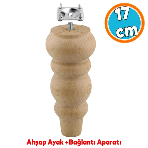 Ahşap Ayak Bağlantı Aparatlı Mobilya Koltuk Kanepe Sehpa Masa Ayağı Ayakları M8 Civatalı 17 cm