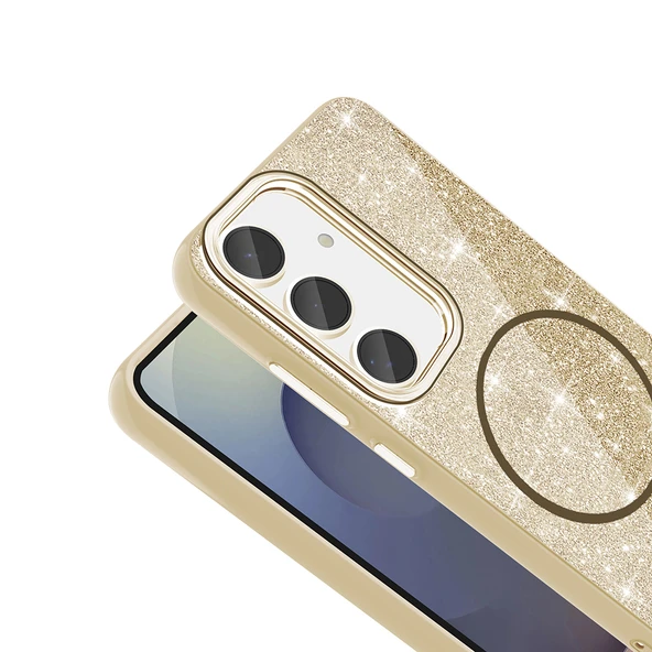 Galaxy S24 FE Kılıf M-safe Şarj Özellikli Parlayan Simli Zore Okso Kapak - 9
