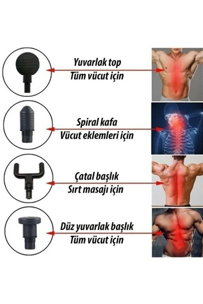 Relax Masaj Tabancası Sporcu Masaj Aleti 4 Başlıklı Şarjlı Titreş Sporcu Masaj Tabancası - 7