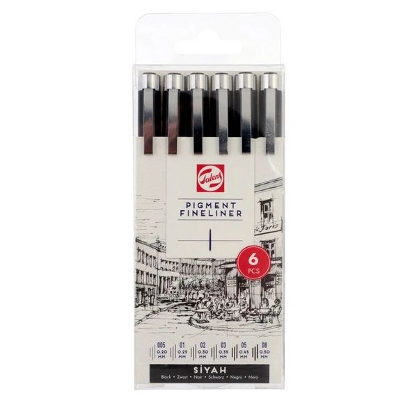 Talens Pigment Fineliner 6'lı Teknik Çizim Kalemi /