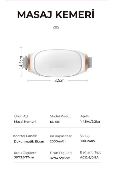 Relax Masaj Kemeri Şarjlı Isıtmalı Çok Fonksiyonlu, Karın, Bel, Bacaklar - 8